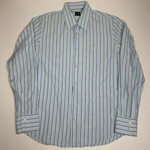Boss Hugo Boss Dress Shirt Men Striped Blue Button Down Slim Fit 100% Cotton M